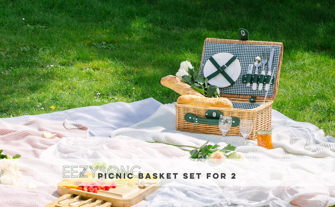 EEZYSONG Wicker Picnic Basket Set For 2
